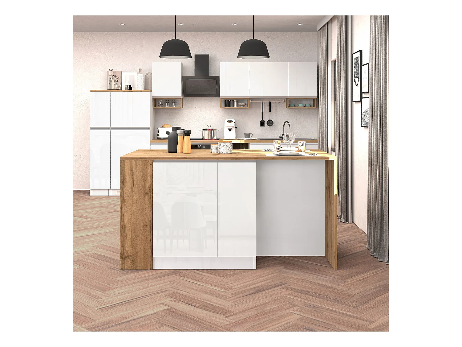 Isola da Cucina Effetto Legno Bianco Lucido/Rovere 168x90x91 cm