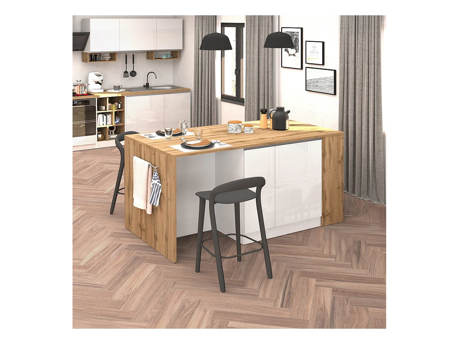 Isola da Cucina Effetto Legno Bianco Lucido/Rovere 168x90x91 cm