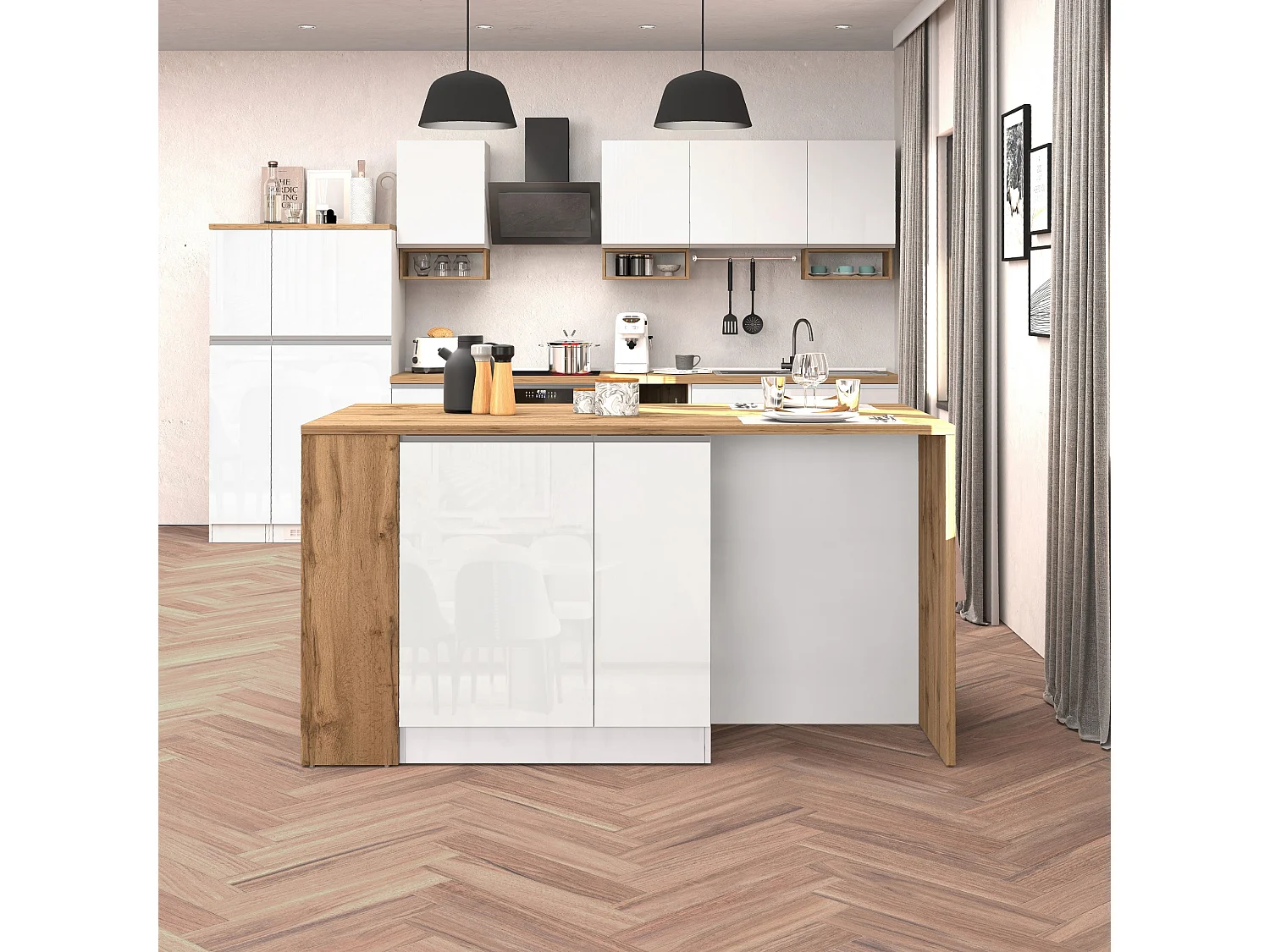 Isola da Cucina Effetto Legno Bianco Lucido/Rovere 168x90x91 cm