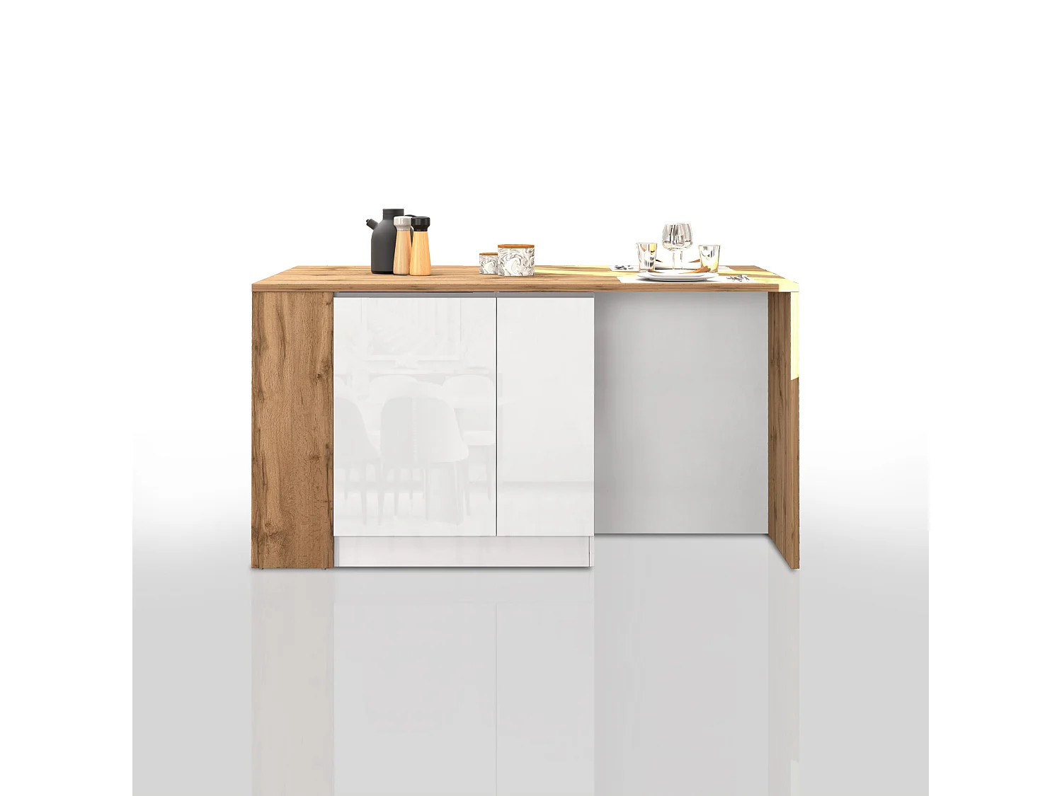 Isola da Cucina Effetto Legno Bianco Lucido/Rovere 168x90x91 cm