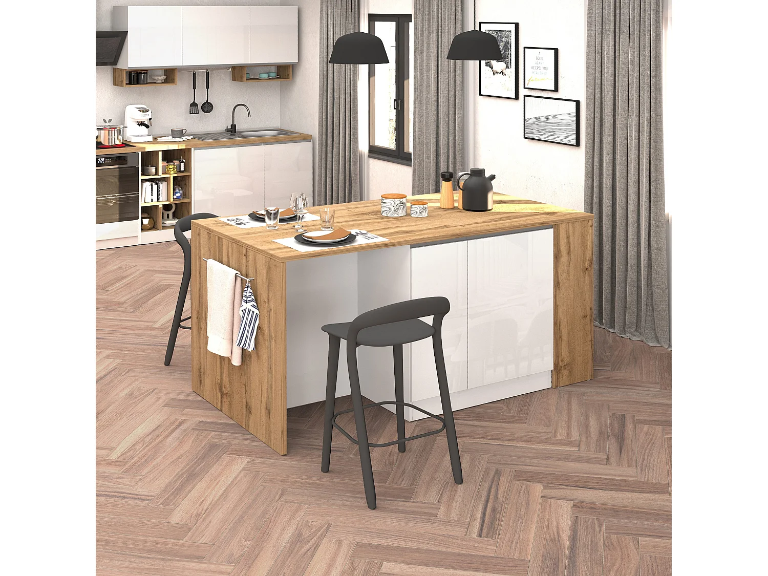 Isola da Cucina Effetto Legno Bianco Lucido/Rovere 168x90x91 cm