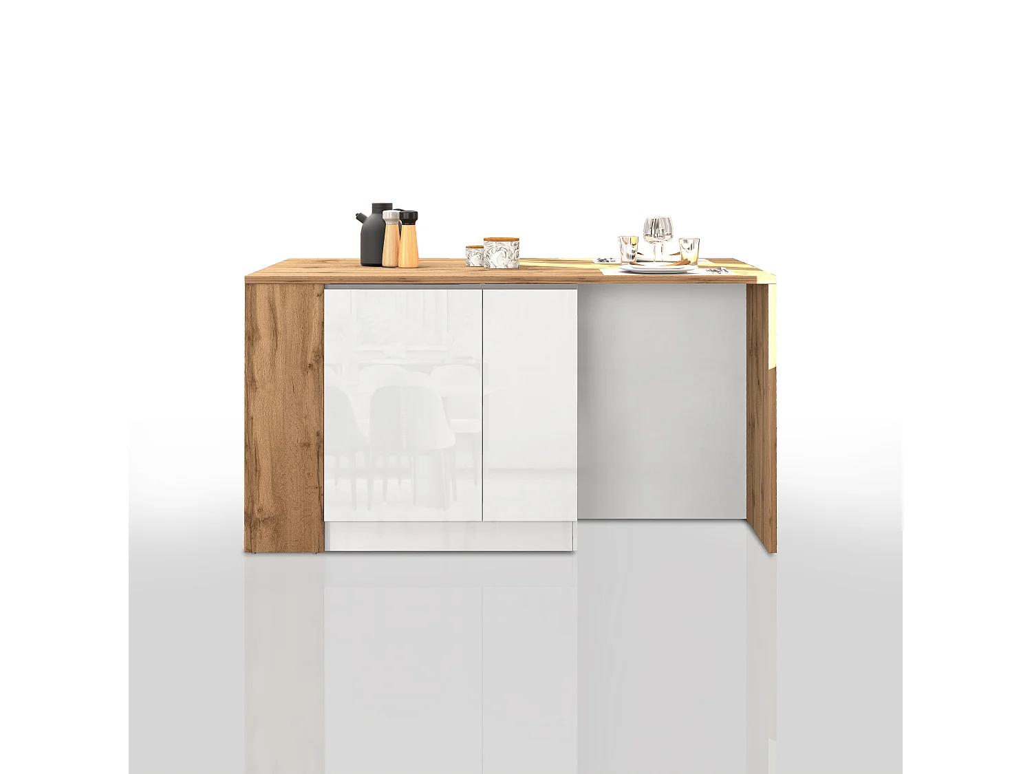 Isola da Cucina Effetto Legno Bianco Lucido/Rovere 168x90x91 cm