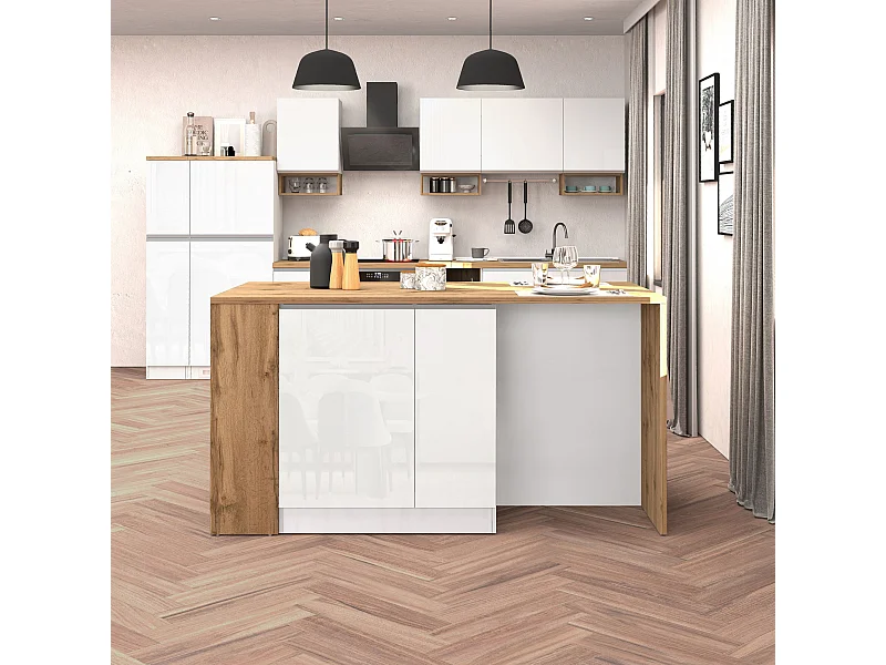 Isola da Cucina Effetto Legno Bianco Lucido/Rovere 168x90x91 cm