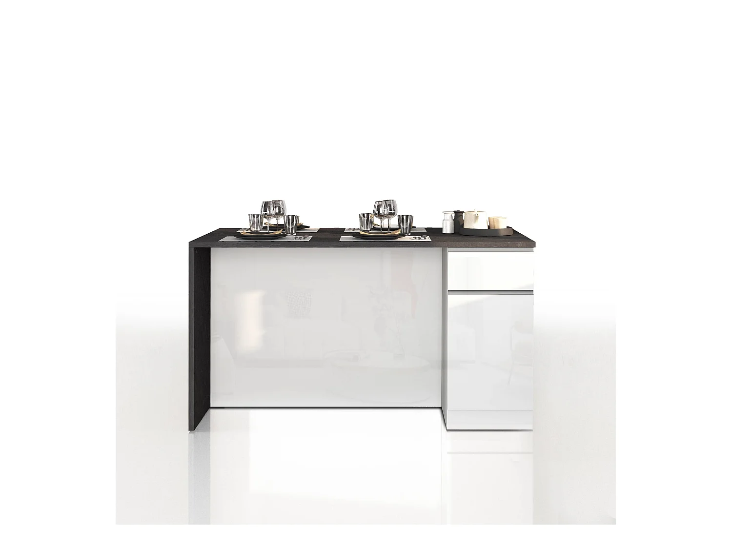 Isola da cucina Sole a 2 ante e 2 cassetti bianco lucido e report 160x90x90 cm