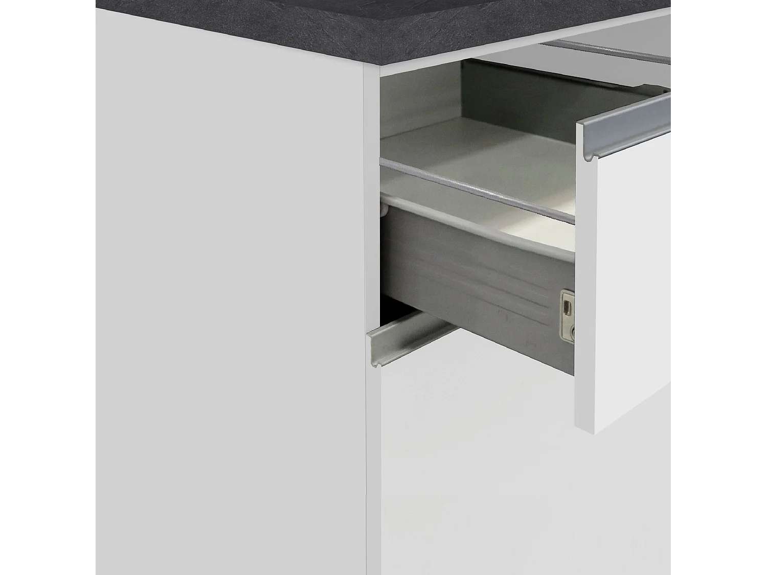 Îlot de cuisine Sole avec 2 portes et 2 tiroirs blanc brillant et ardoise report 160x90x90 cm