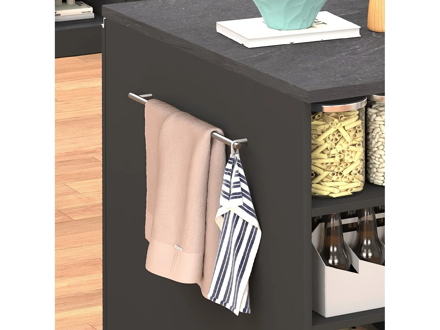 Isola da cucina Sole con 1 anta 2 cassetti e 6 vani antracite opaco/report 153x90x91 cm