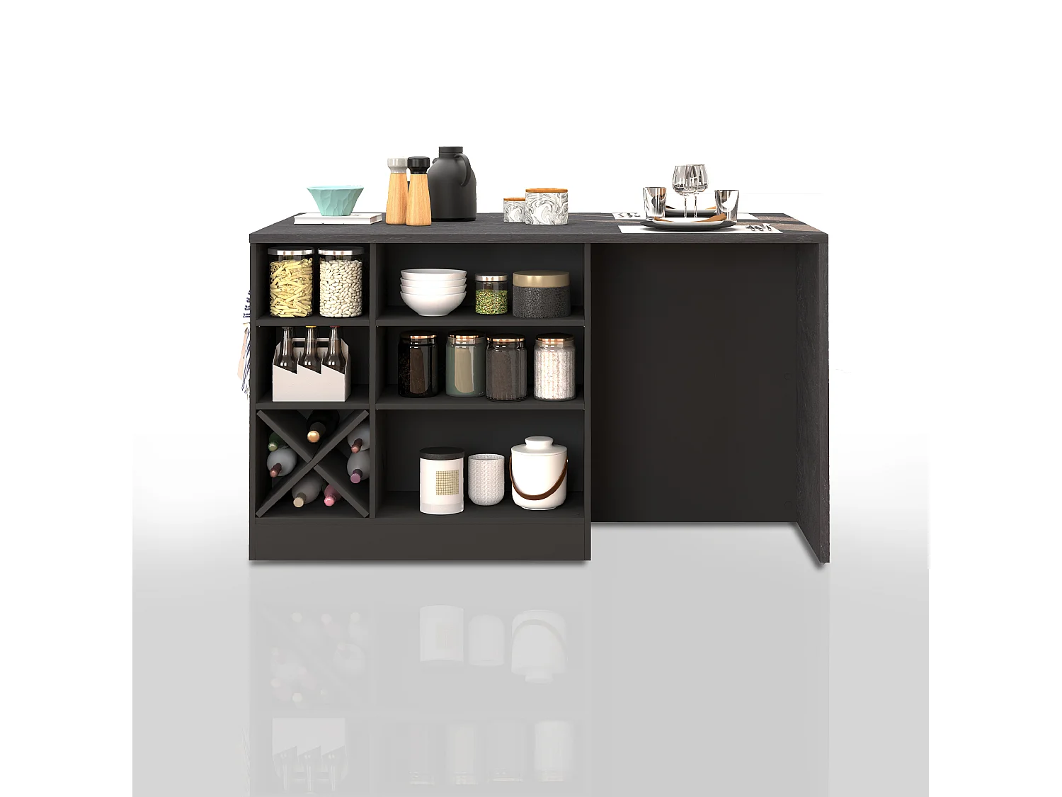 Isola da cucina Sole con 1 anta 2 cassetti e 6 vani antracite opaco/report 153x90x91 cm