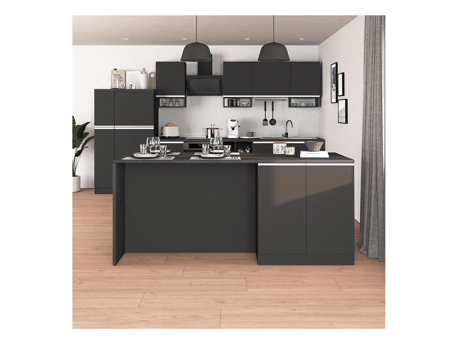 Isola da cucina Sole a 4 ante antracite opaco/report 200x90x90 cm