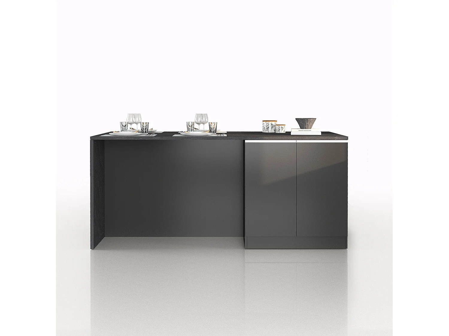 Îlot de cuisine Sole à 4 portes anthracite mat/ardoise report 200x90x90 cm