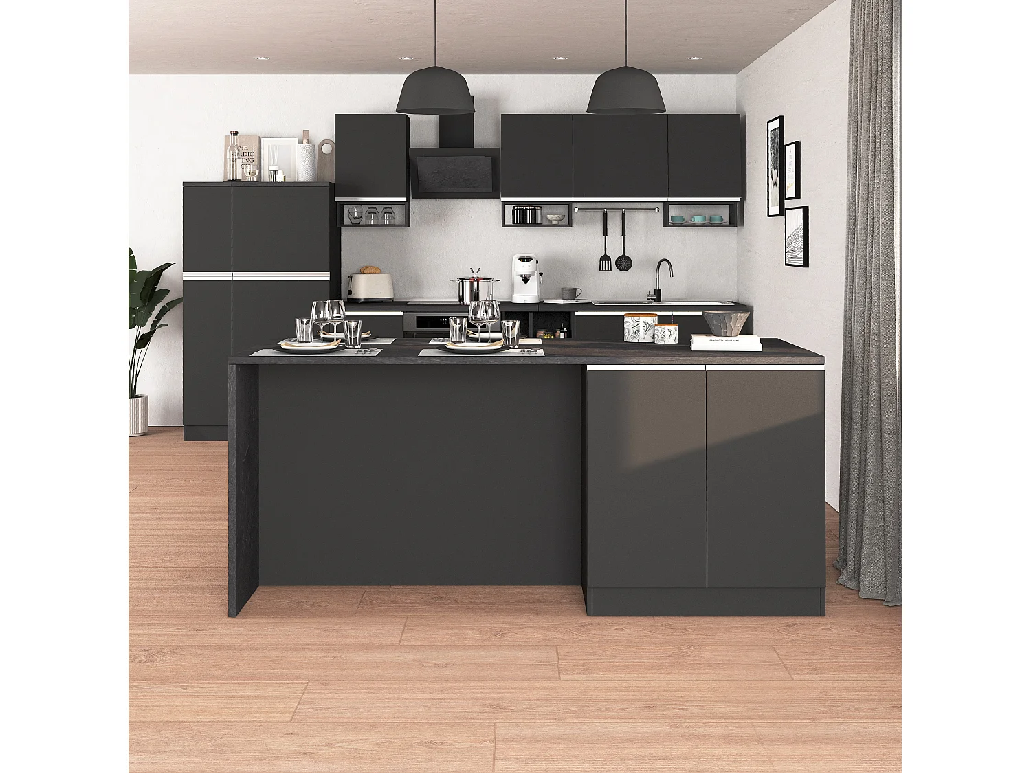 Îlot de cuisine Sole à 4 portes anthracite mat/ardoise report 200x90x90 cm