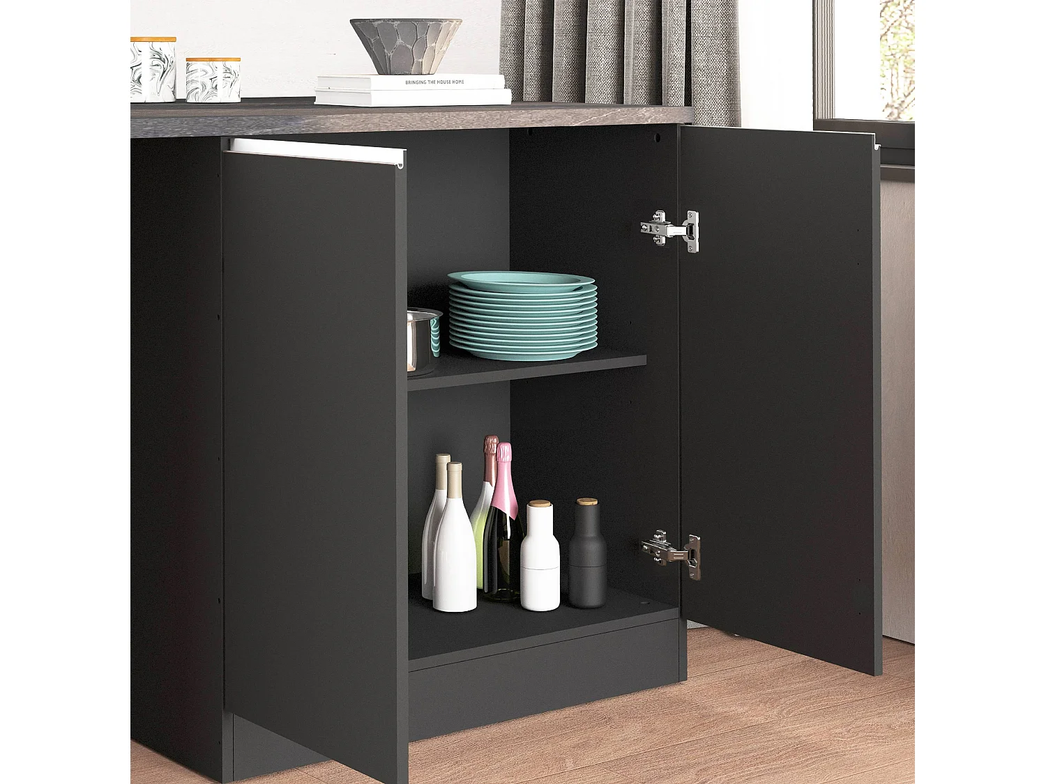 Îlot de cuisine Sole à 4 portes anthracite mat/ardoise report 200x90x90 cm
