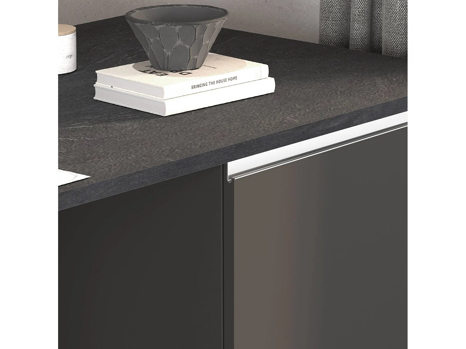 Îlot de cuisine Sole à 4 portes anthracite mat/ardoise report 200x90x90 cm