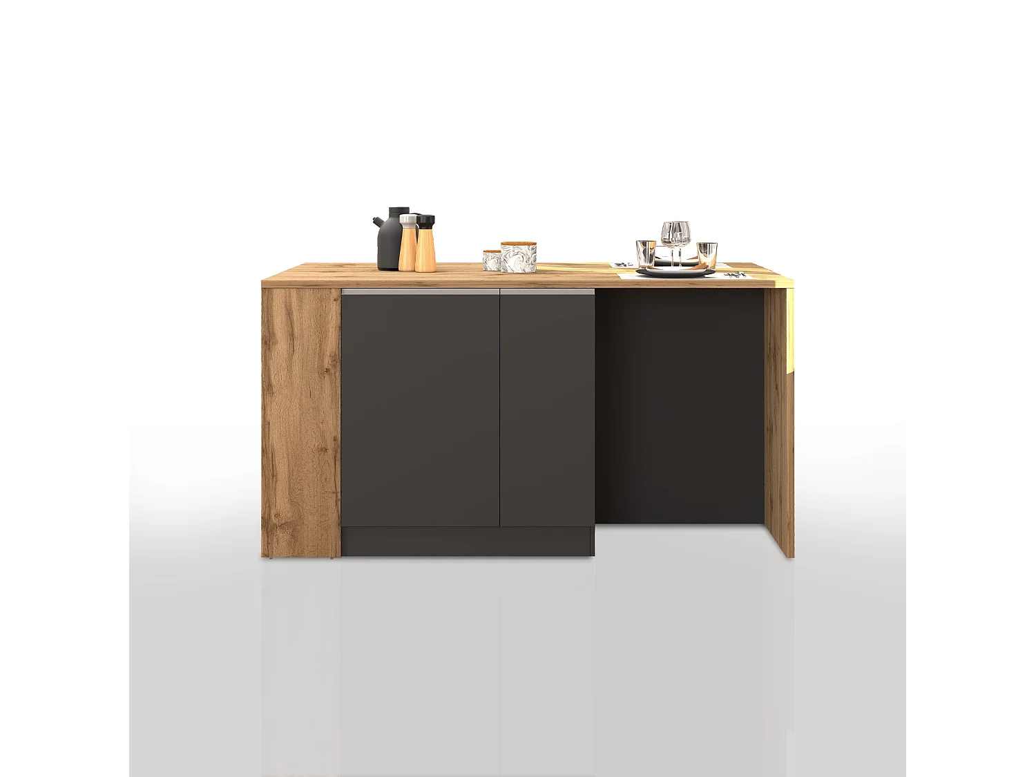 Isola da cucina Sole 2 ante 2 cassetti e 1 scaffale antracite opaco/rovere 168x90x91 cm