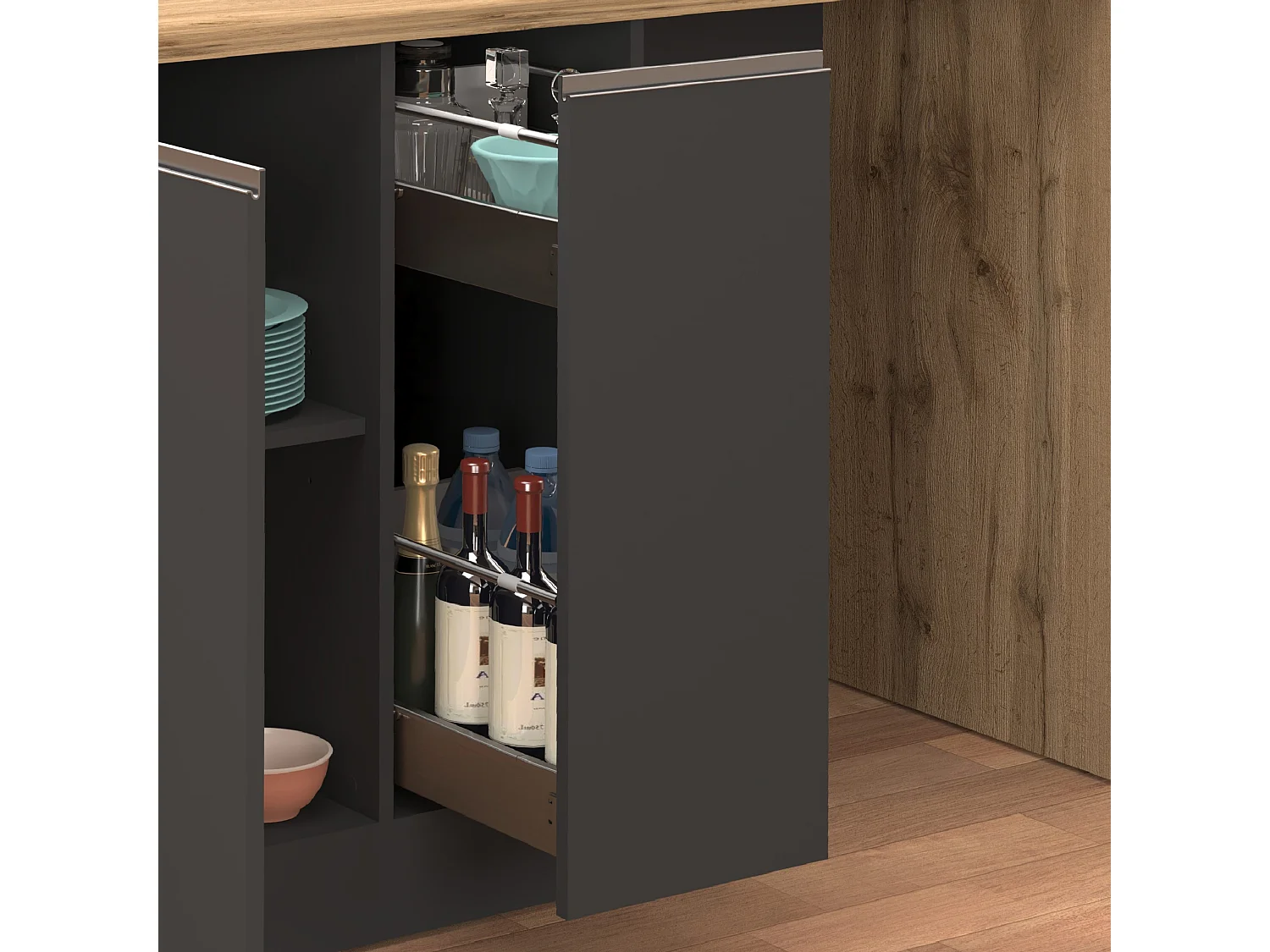 Isola da cucina Sole 2 ante 2 cassetti e 1 scaffale antracite opaco/rovere 168x90x91 cm
