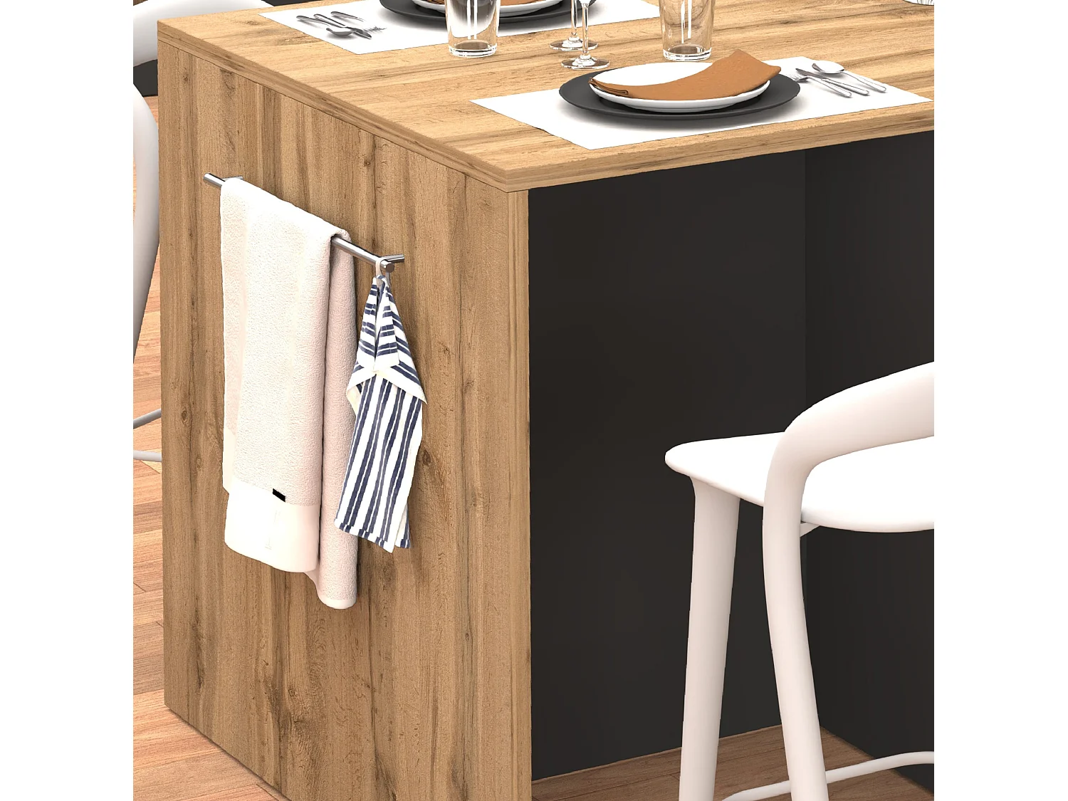 Isola da cucina Sole 2 ante 2 cassetti e 1 scaffale antracite opaco/rovere 168x90x91 cm