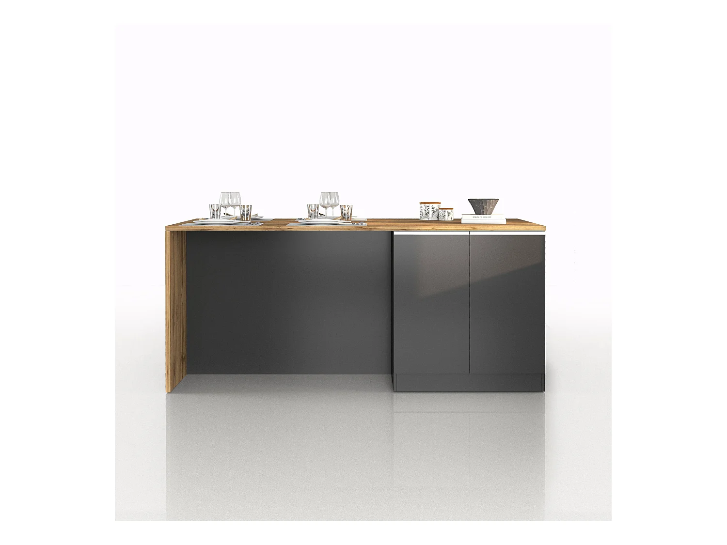 Isola da cucina Sole a 4 ante antracite opaco/rovere 200x90x90 cm