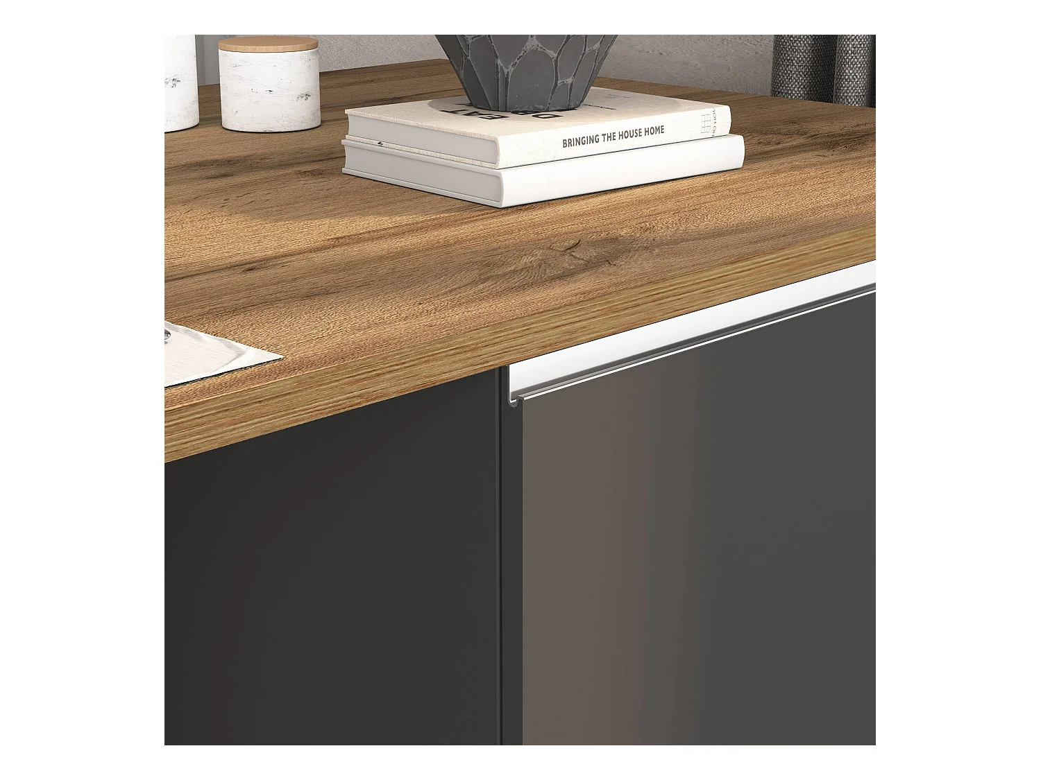 Isola da cucina Sole a 4 ante antracite opaco/rovere 200x90x90 cm