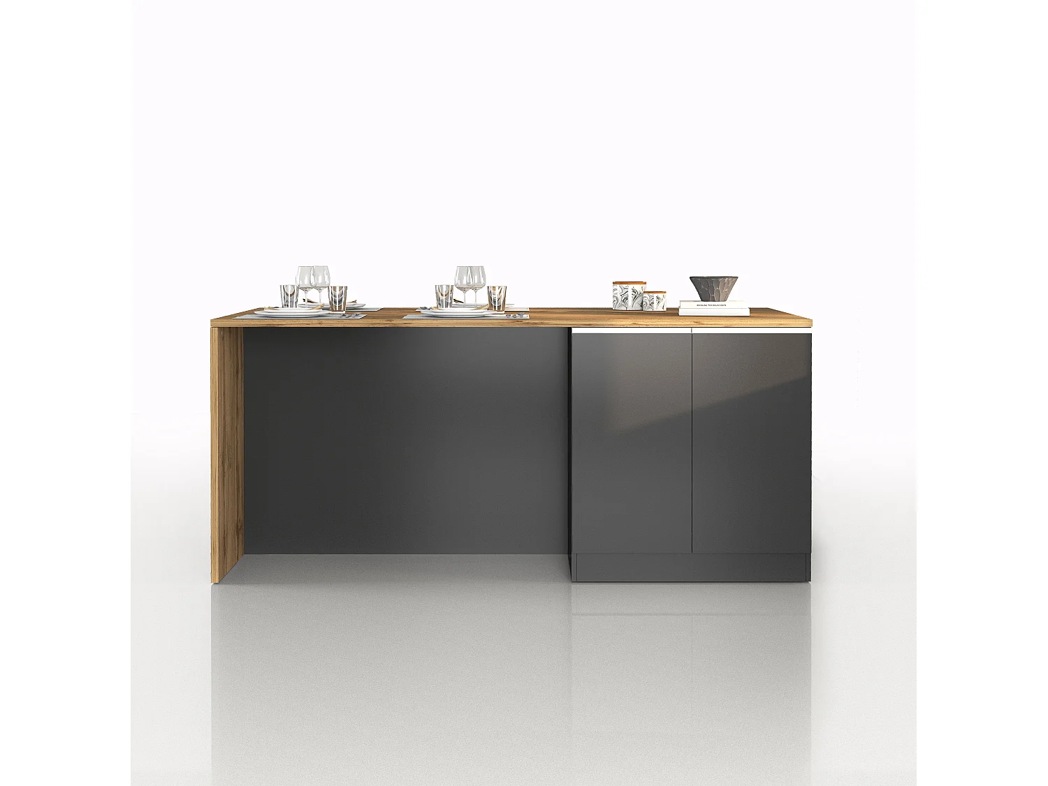 Îlot de cuisine Sole à 4 portes anthracite mat/chêne 200x90x90 cm