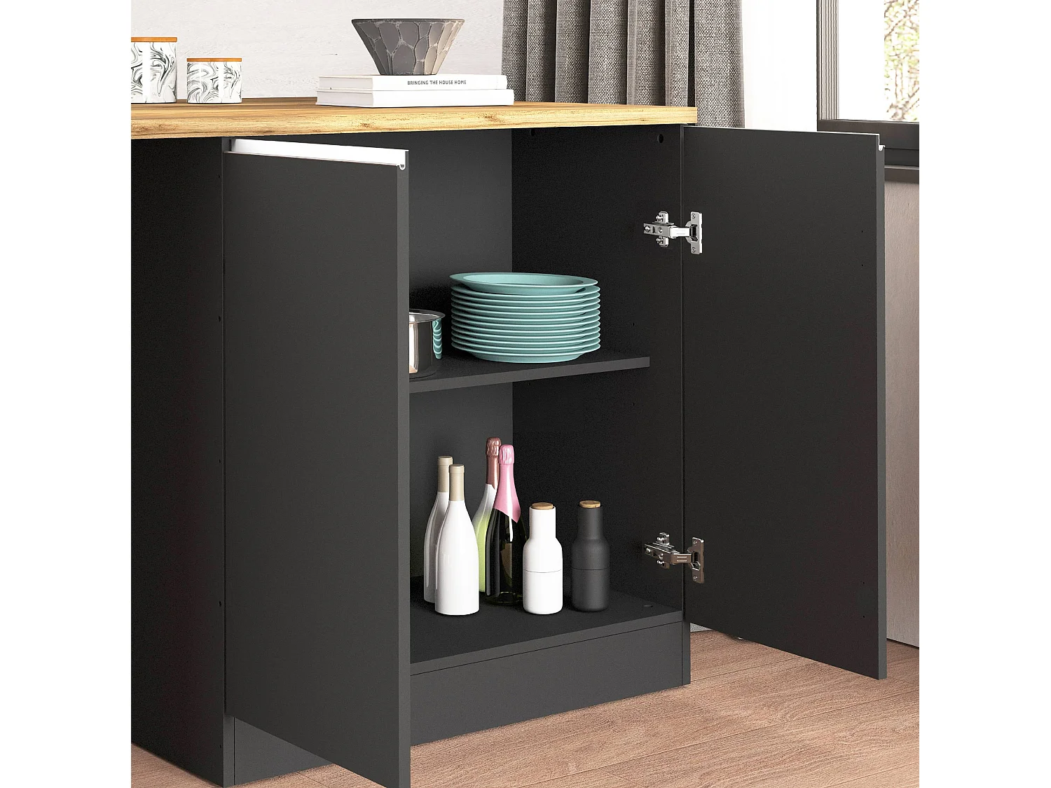 Îlot de cuisine Sole à 4 portes anthracite mat/chêne 200x90x90 cm