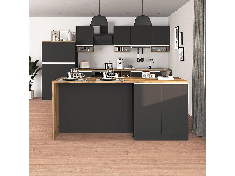 Isola da cucina Sole a 4 ante antracite opaco/rovere 200x90x90 cm