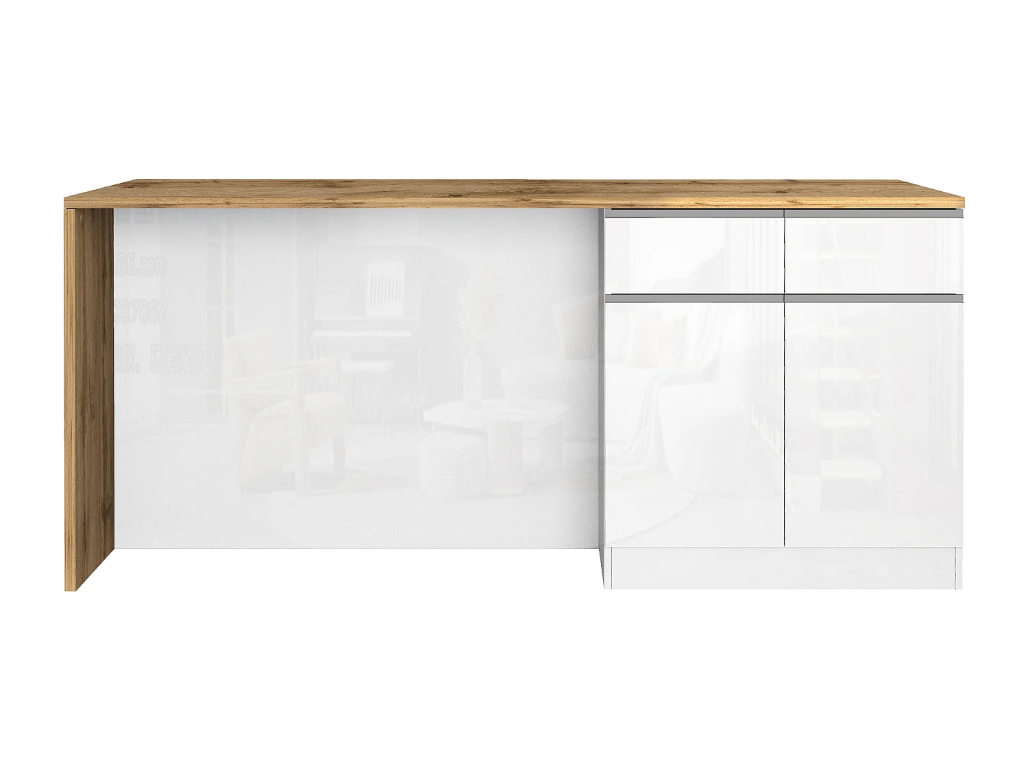 Isola da cucina Sole a 4 ante e 4 cassetti bianco lucido e rovere 200x90x90 cm