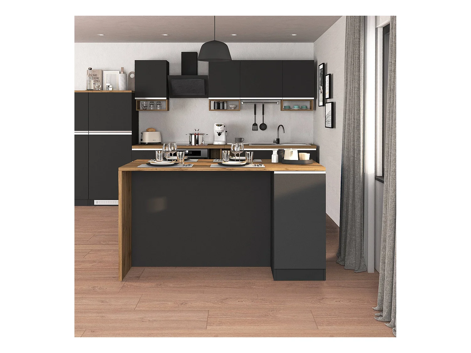 Isola da cucina Sole a 2 ante antracite opaco/rovere 160x90x90 cm