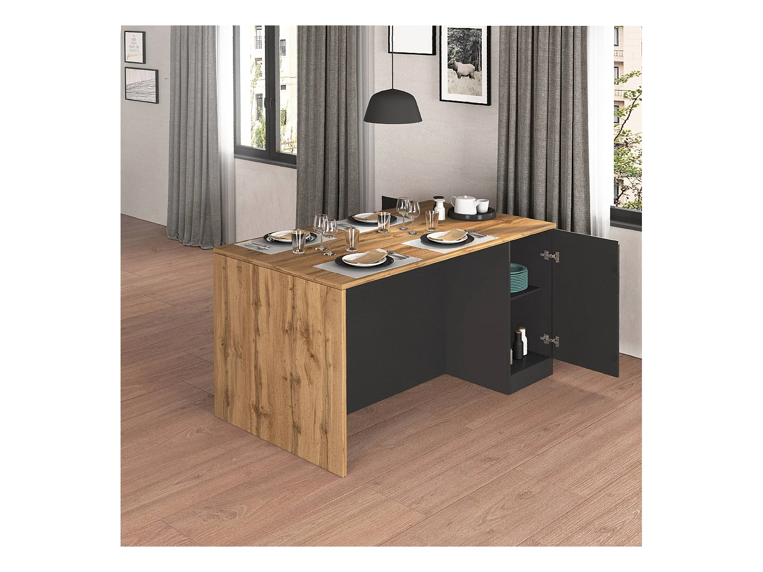 Isola da cucina Sole a 2 ante antracite opaco/rovere 160x90x90 cm