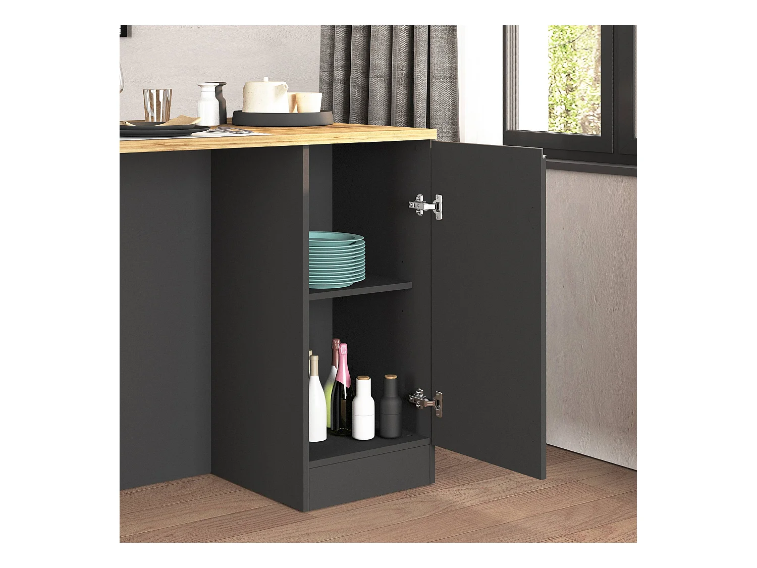 Isola da cucina Sole a 2 ante antracite opaco/rovere 160x90x90 cm