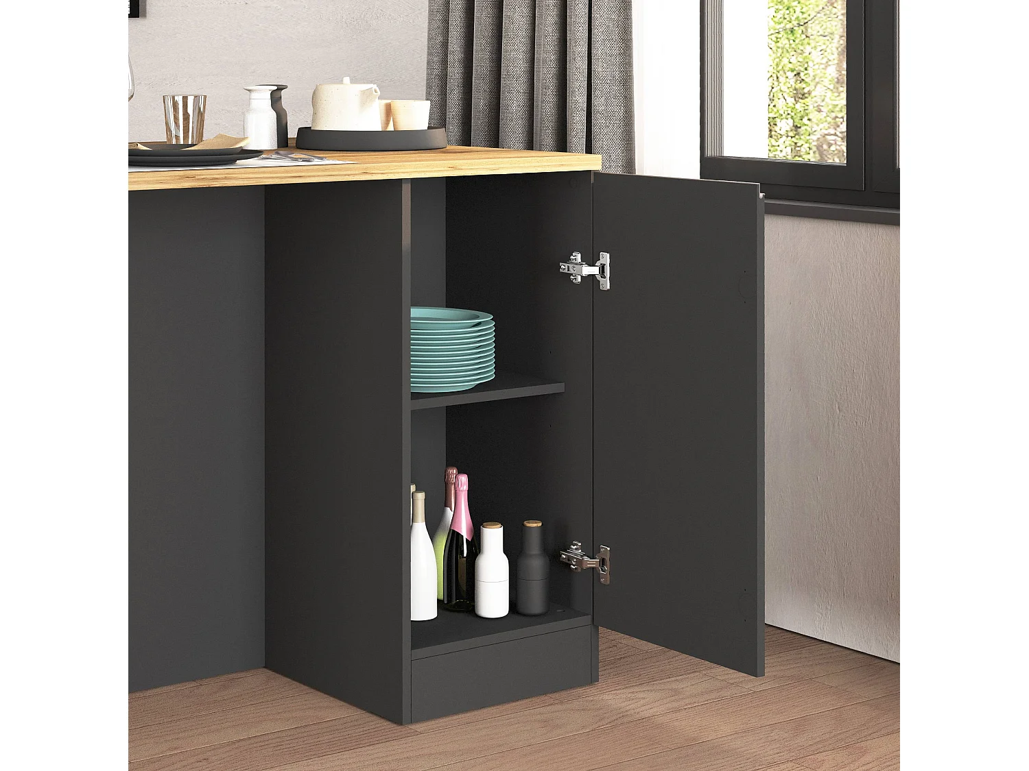 Îlot de cuisine Sole à 2 portes anthracite mat/chêne 160x90x90 cm