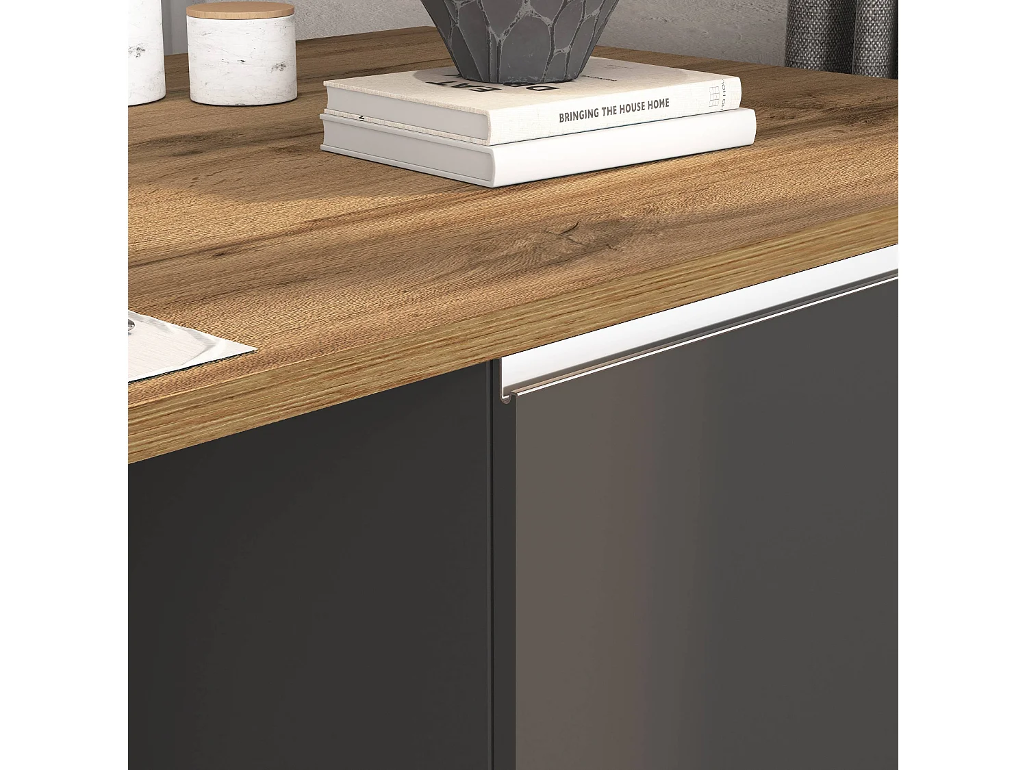 Îlot de cuisine Sole à 2 portes anthracite mat/chêne 160x90x90 cm