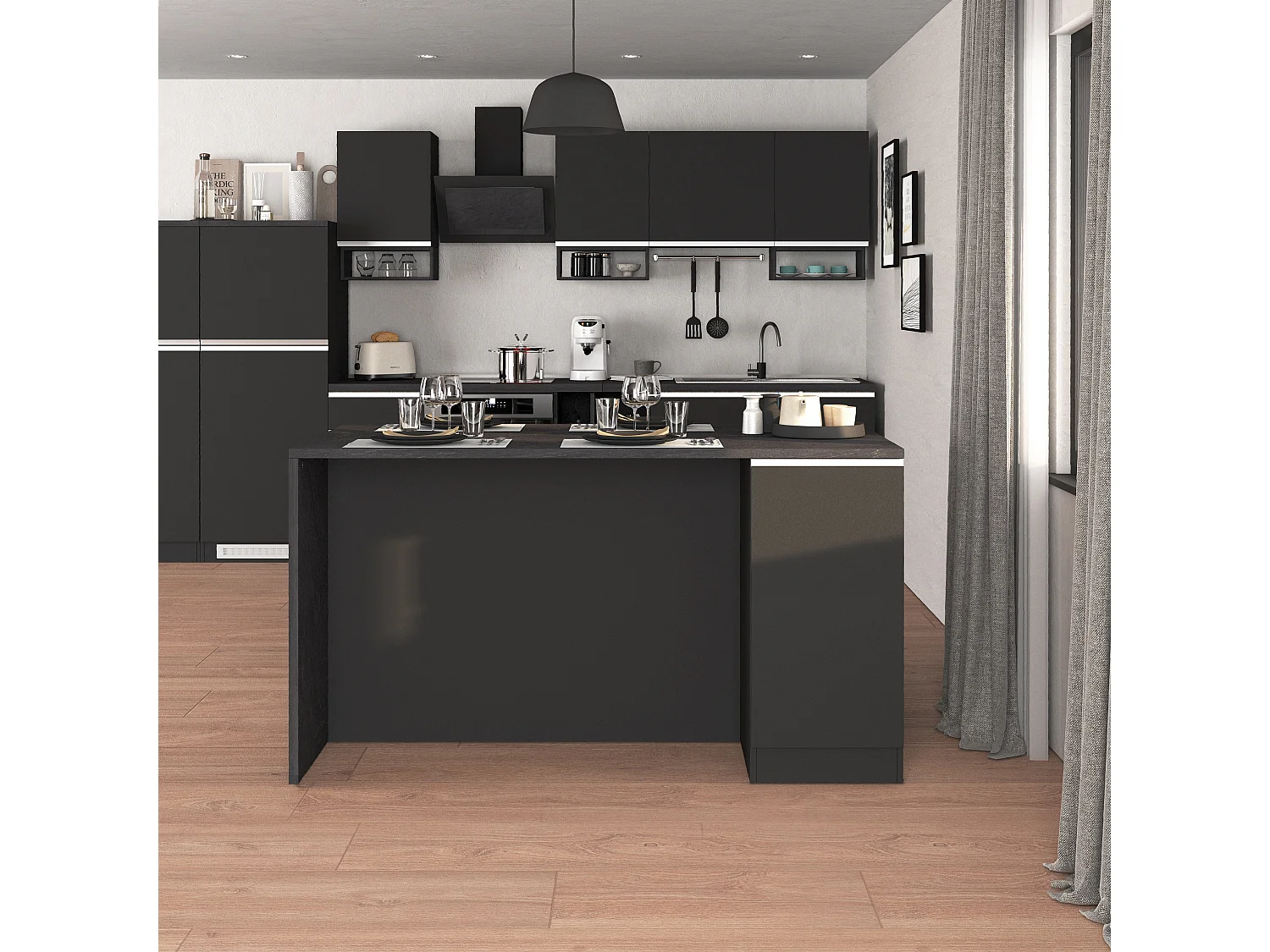 Isla de cocina Sole con 2 puertas en antracita mate/report 160x90x90 cm