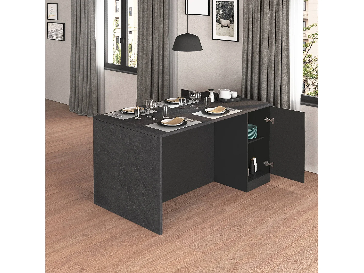 Isla de cocina Sole con 2 puertas en antracita mate/report 160x90x90 cm