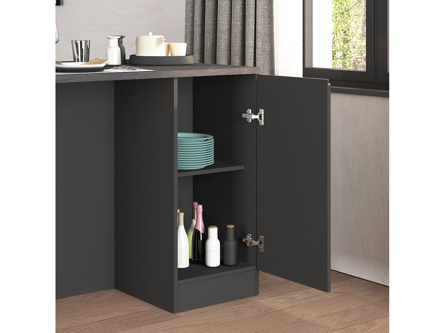 Isla de cocina Sole con 2 puertas en antracita mate/report 160x90x90 cm