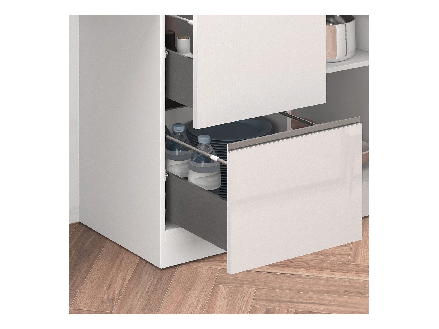 Isola da cucina Sole con 1 anta 2 cassetti e 6 vani bianco lucido/report 153x90x91 cm