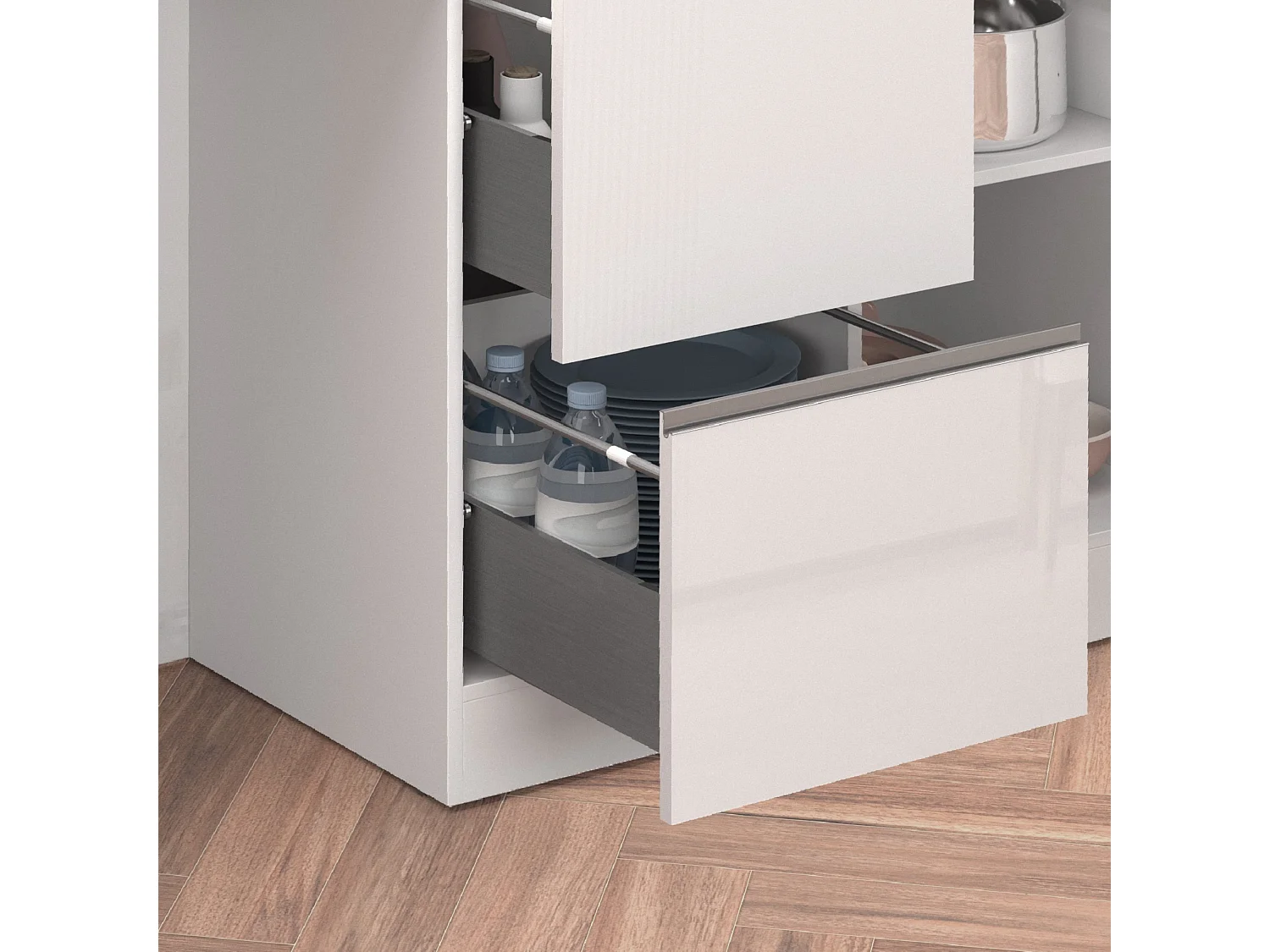 Isola da cucina Sole con 1 anta 2 cassetti e 6 vani bianco lucido/rovere 153x90x91 cm