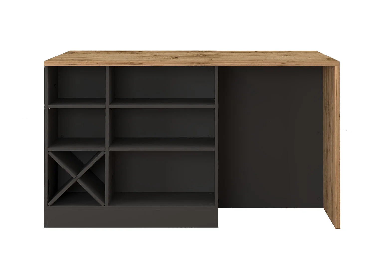 Isola da cucina Sole con 1 anta 2 cassetti e 6 vani antracite opaco/rovere 153x90x91 cm