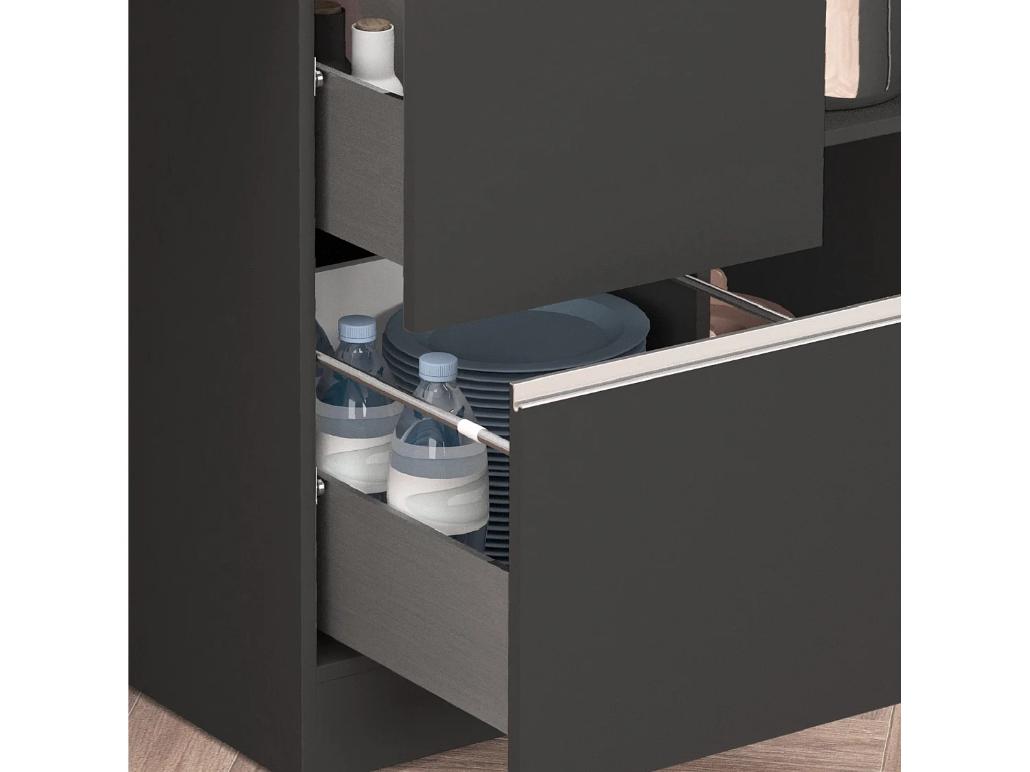 Isola da cucina Sole con 1 anta 2 cassetti e 6 vani antracite opaco/rovere 153x90x91 cm