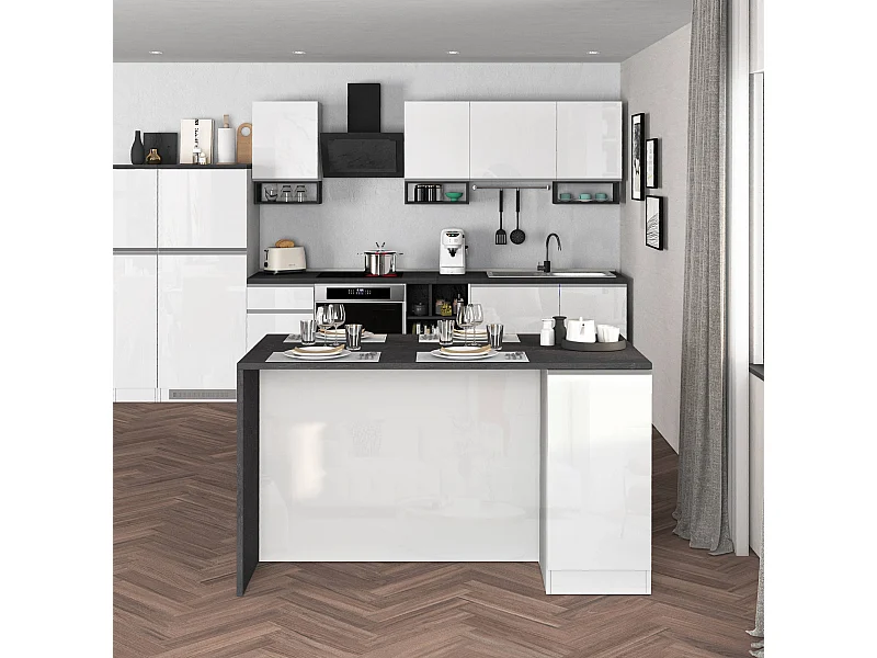 Isola da cucina Sole a 2 ante bianco lucido e report 160x90x90 cm