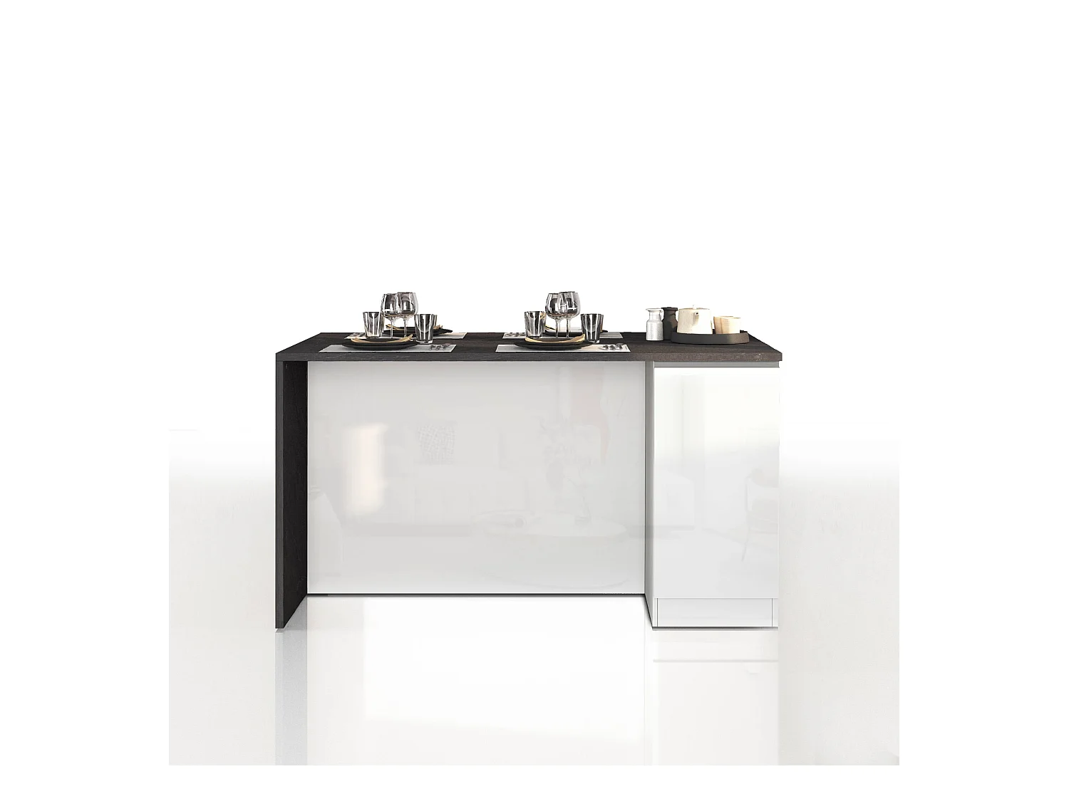 Isola da cucina Sole a 2 ante bianco lucido e report 160x90x90 cm