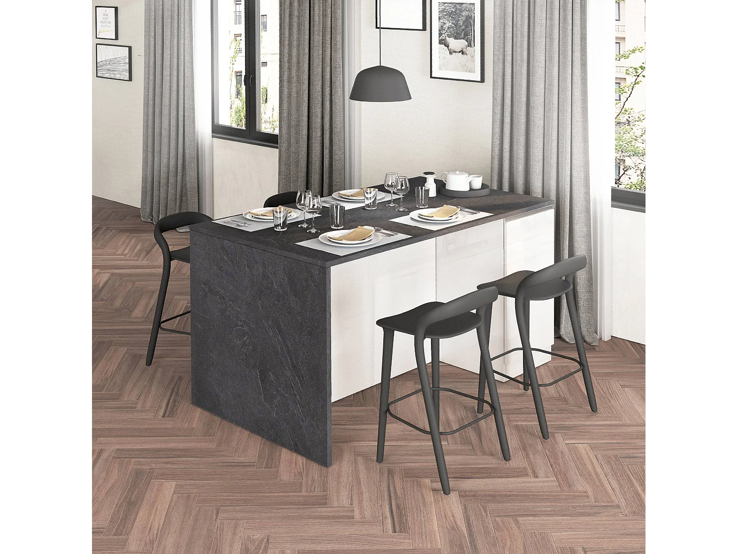 Isola da cucina Sole a 2 ante bianco lucido e report 160x90x90 cm