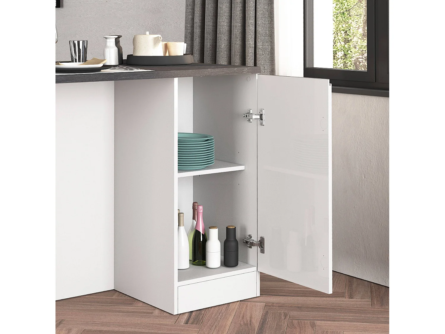 Isola da cucina Sole a 2 ante bianco lucido e report 160x90x90 cm