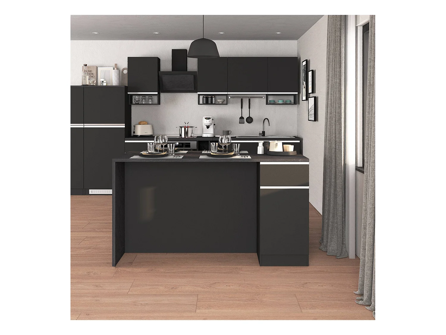 Isola da cucina Sole a 2 ante e 2 cassetti antracite opaco/report 160x90x90 cm
