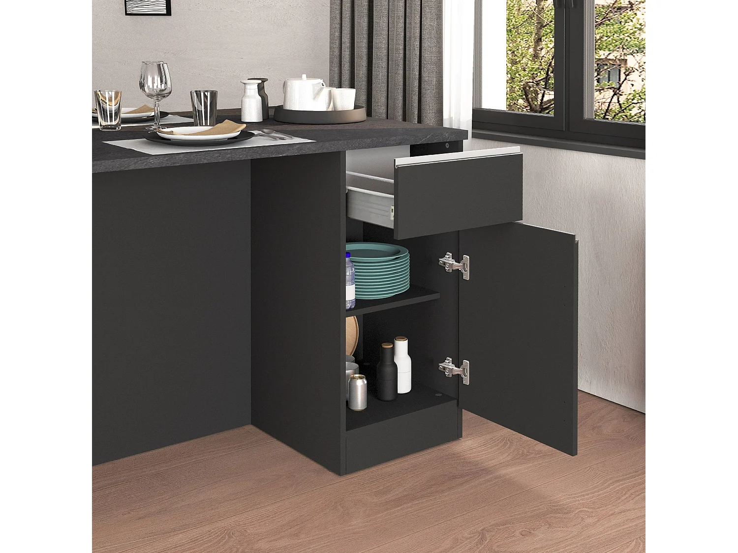 Isola da cucina Sole a 2 ante e 2 cassetti antracite opaco/report 160x90x90 cm