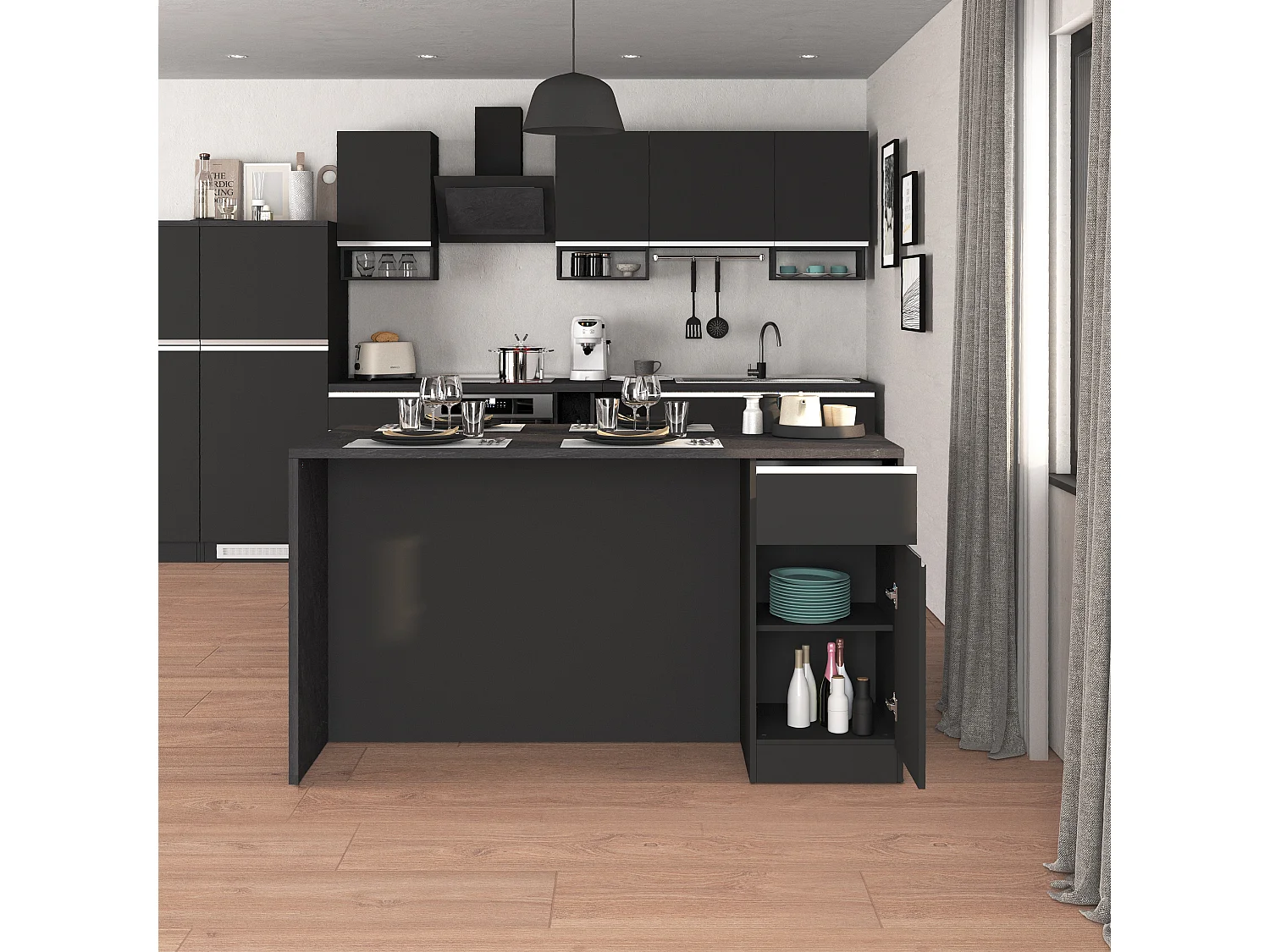 Isola da cucina Sole a 2 ante e 2 cassetti antracite opaco/report 160x90x90 cm