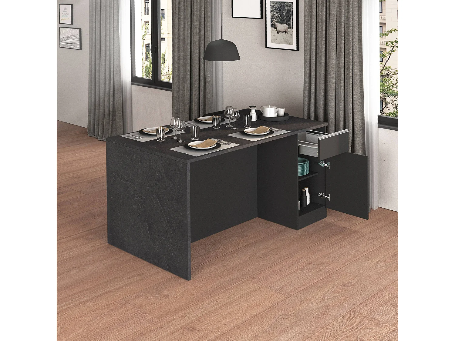 Isola da cucina Sole a 2 ante e 2 cassetti antracite opaco/report 160x90x90 cm
