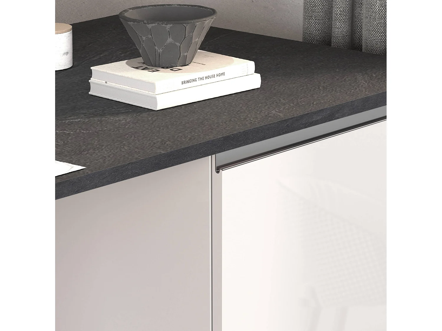 Îlot de cuisine Sole à 4 portes blanc brillant et ardoise report 200x90x90 cm