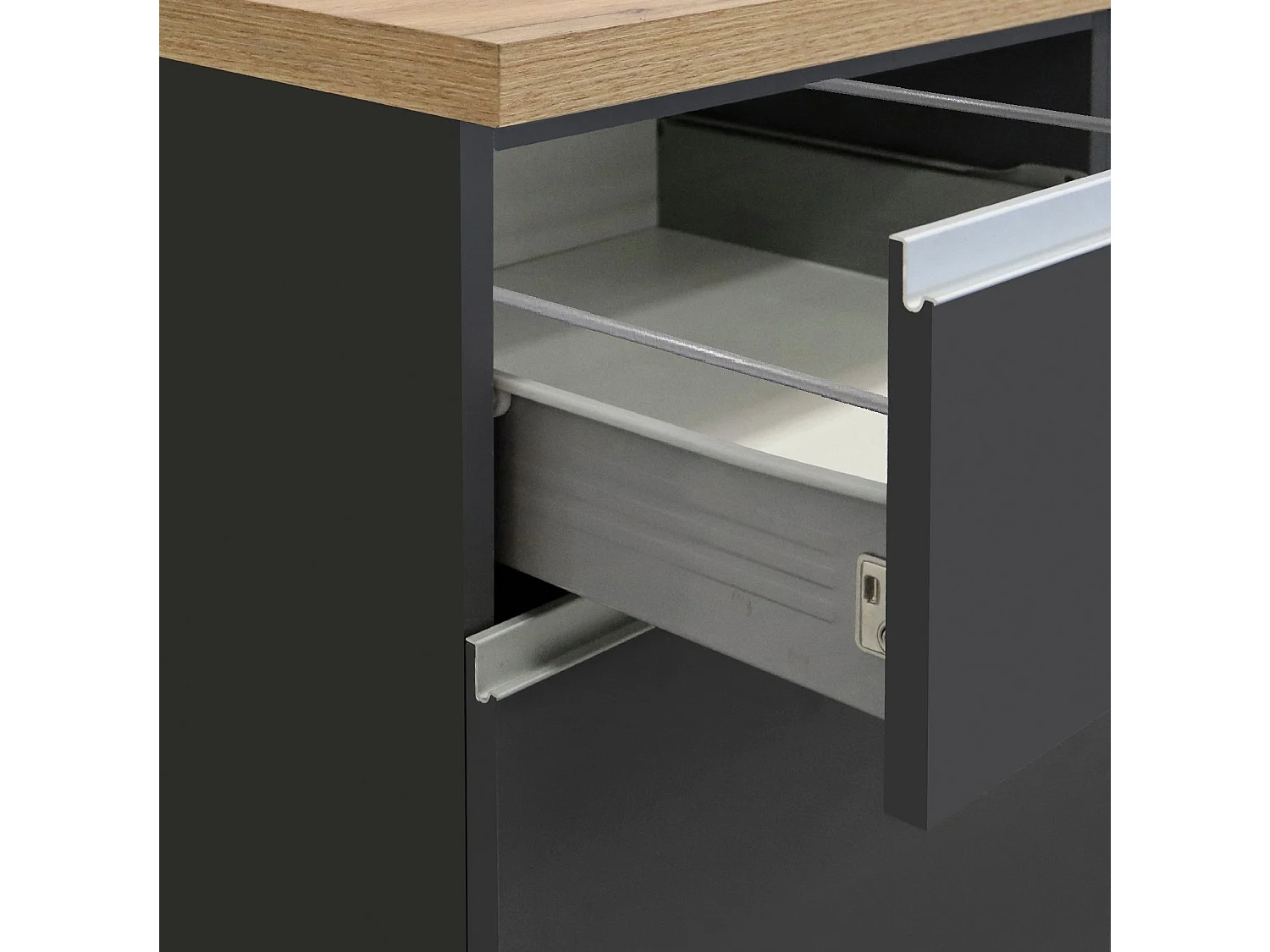 Isola da cucina Sole a 2 ante e 2 cassetti antracite opaco/rovere 160x90x90 cm