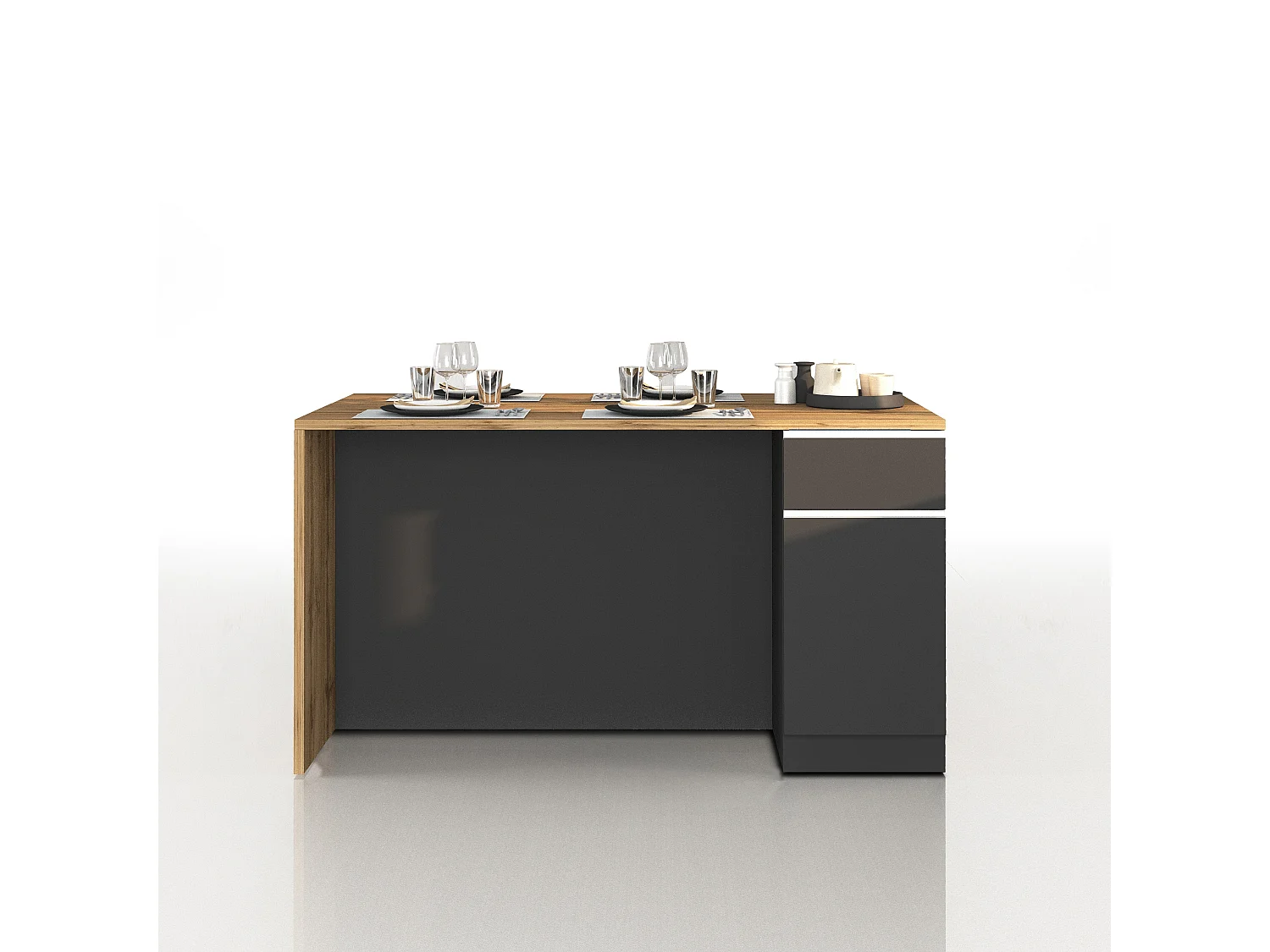 Isola da cucina Sole a 2 ante e 2 cassetti antracite opaco/rovere 160x90x90 cm