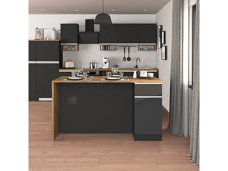 Isola da cucina Sole a 2 ante e 2 cassetti antracite opaco/rovere 160x90x90 cm