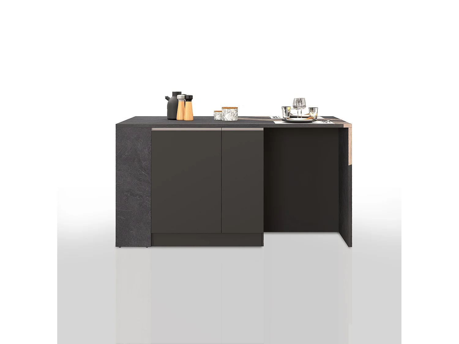 Isola da cucina Sole 2 ante 2 cassetti e 1 scaffale antracite opaco/report 168x90x91 cm